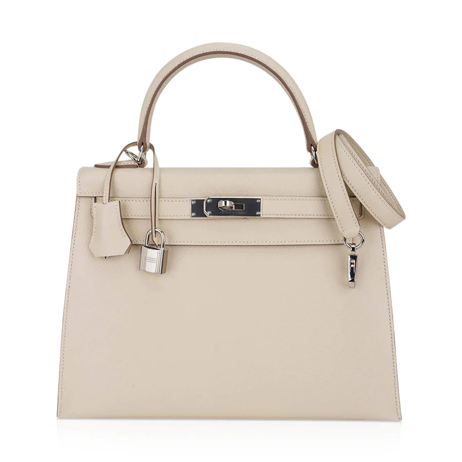Kelly 28 Sellier Craie Epsom Leather Bag