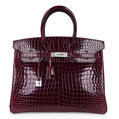 Birkin 35 Diamond Bordeaux Porosus Crocodile Bag Soho Pari